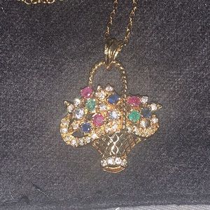 14k over sterling basket pendant with gems